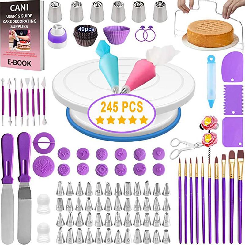 137-Piece Cake Decorating Set with Turntable, Piping Nozzles, Layering Cutter, and Baking Tools