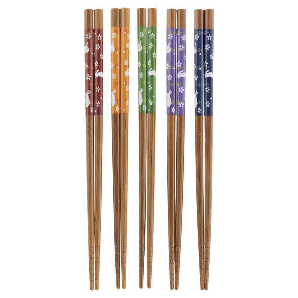 Aoba Chopsticks Dishwasher Safe Natural Wood Soot Bamboo Wild Rabbit 5 Set 22.5cm