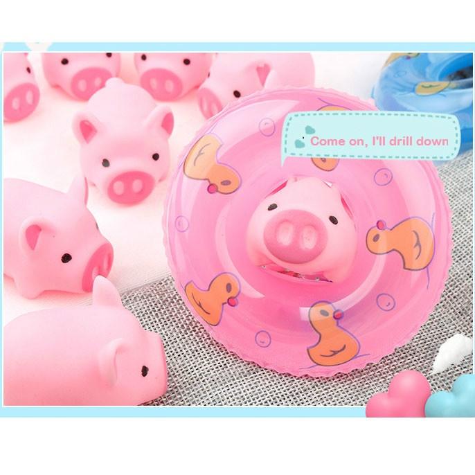 Squeeze Pink Piggy with Swimming Ring Children Bathing Playing Water Toys Sound Pressure Plastic Toys