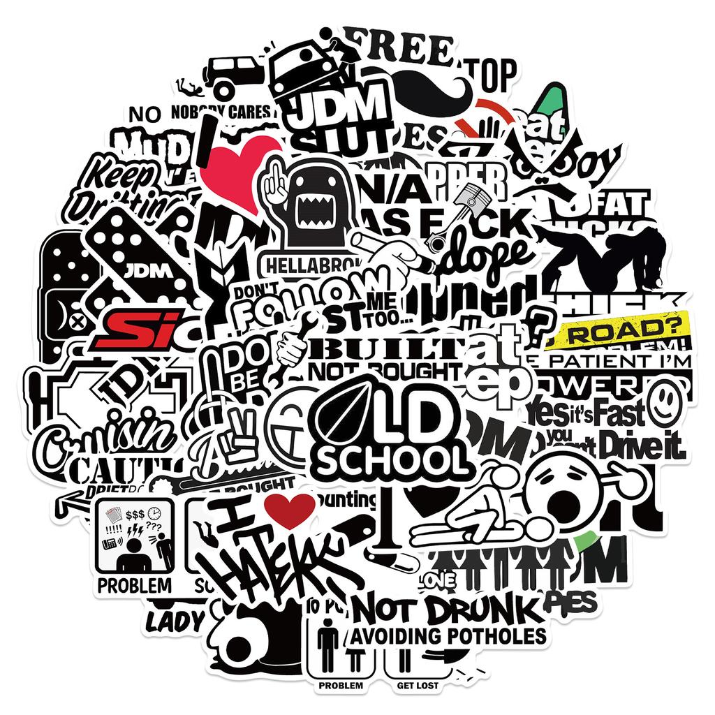 50 Funny Car Hard Helmet Graffiti Stickers DIY Decorative Luggage Motorcycle Trolley Case Waterproof and Removable