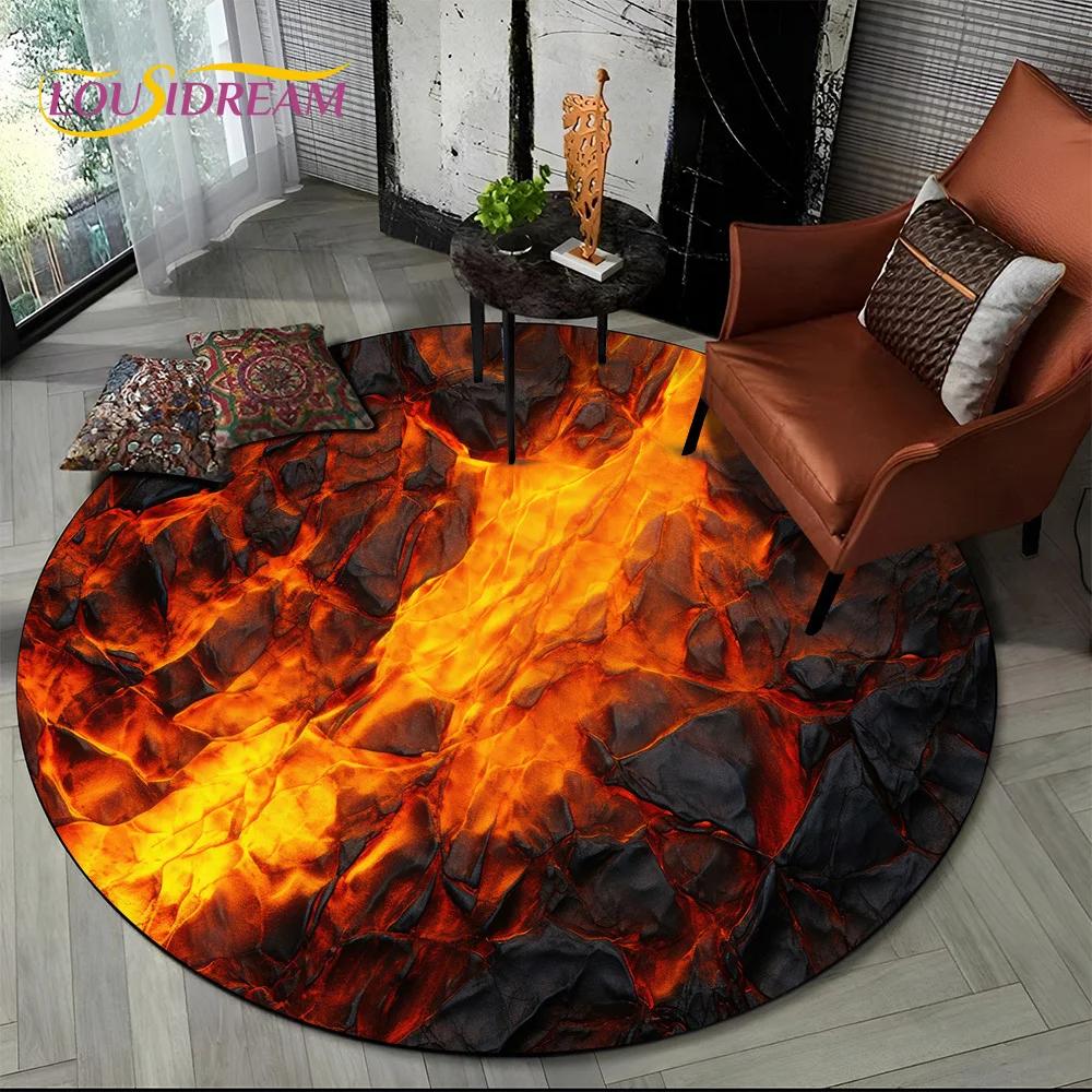 Latest 3D Illusion Volcano Lava Magma Round Carpet Rug for Living Room Bedroom Sofa Decor,Kids Area Rug Non-slip Floor Mat Gift