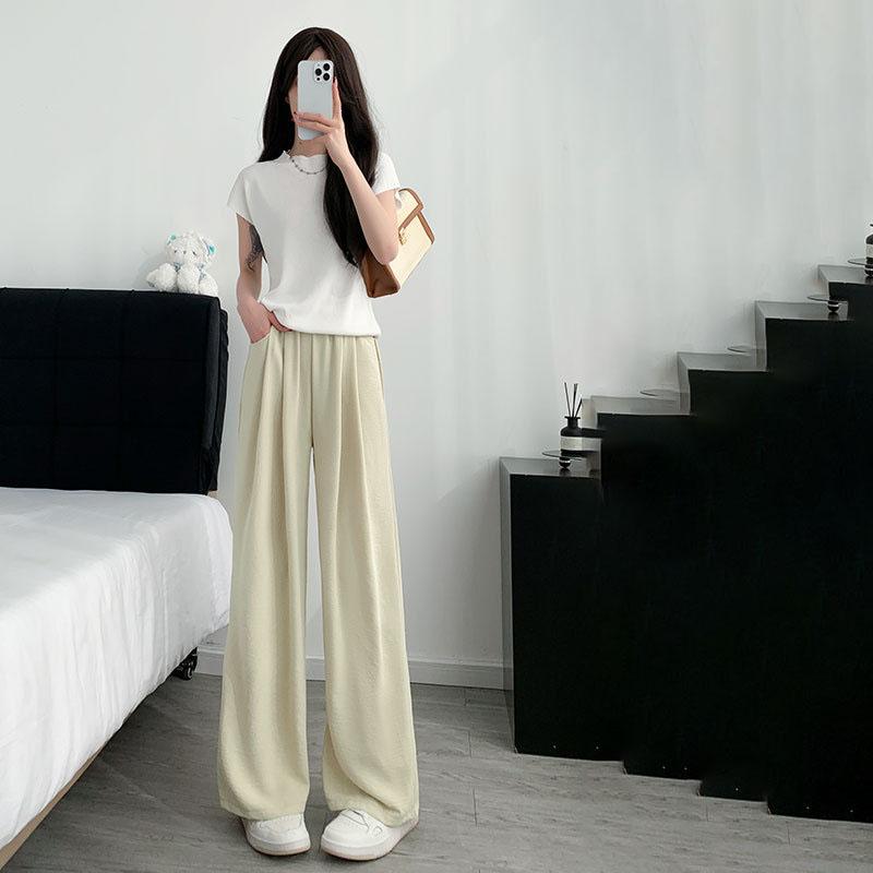 

Женские летние легкие брюки широкие от бедра молочного абрикосового цвета с высокой посадкой, свободные, в стиле ленивой небрежности, повседневные длинные брюки 2XL