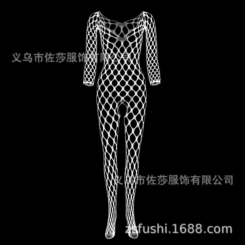 Sexy underwear Sexy long-sleeved large mesh hole One-piece net socks Net clothes Open crotch perspective