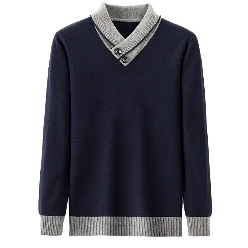 Pierre Cardin Men's Thickened Knit Pullover – Casual Autumn/Winter Long-Sleeved Sweater for Middle-Aged Men