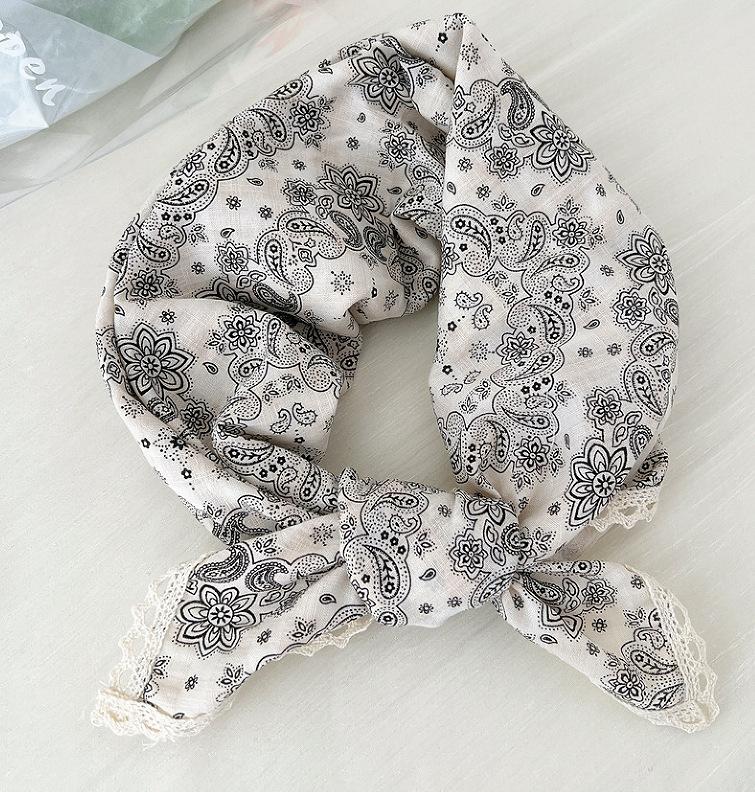 French retro cotton flower small scarf headband women's pure cotton thin bag head small scarf decorative square scarf headscarf