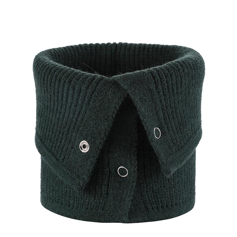 Autumn and Winter New Monochrome Wool Button Scarf Warm Elastic Striped Cuff Scarf Button Casual Neck Cover