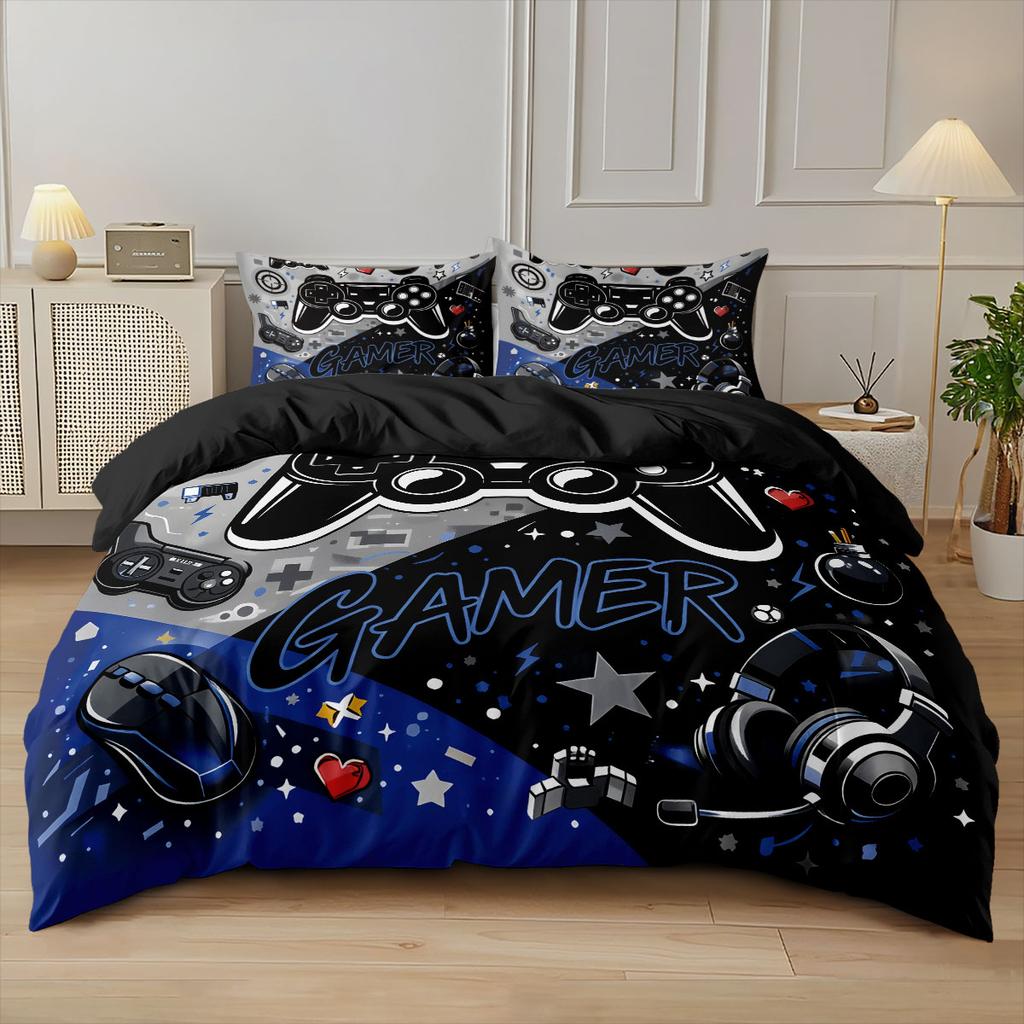 3pcs Cartoon Game Controller Print Coreless Duvet Cover Set Multi Size Comfortable Bedroom Bedding Decoration Machine Washable