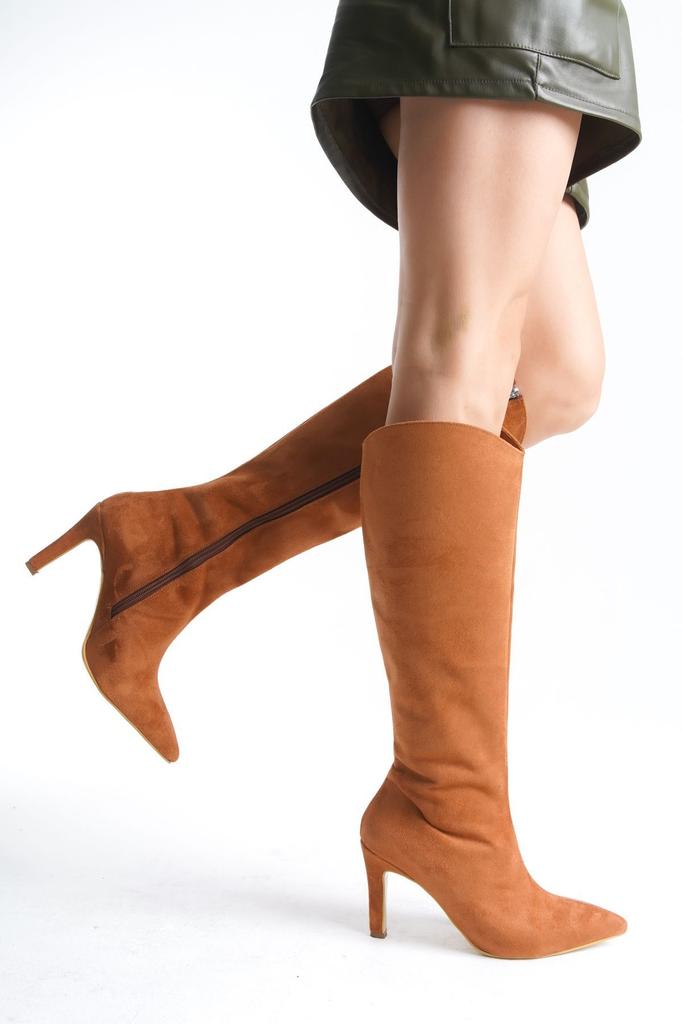 Women Modern Stylish Fashion Boots Boots Faux Leather Suede Jane Suede Pointed Toe Thin Heel Tan Boots
