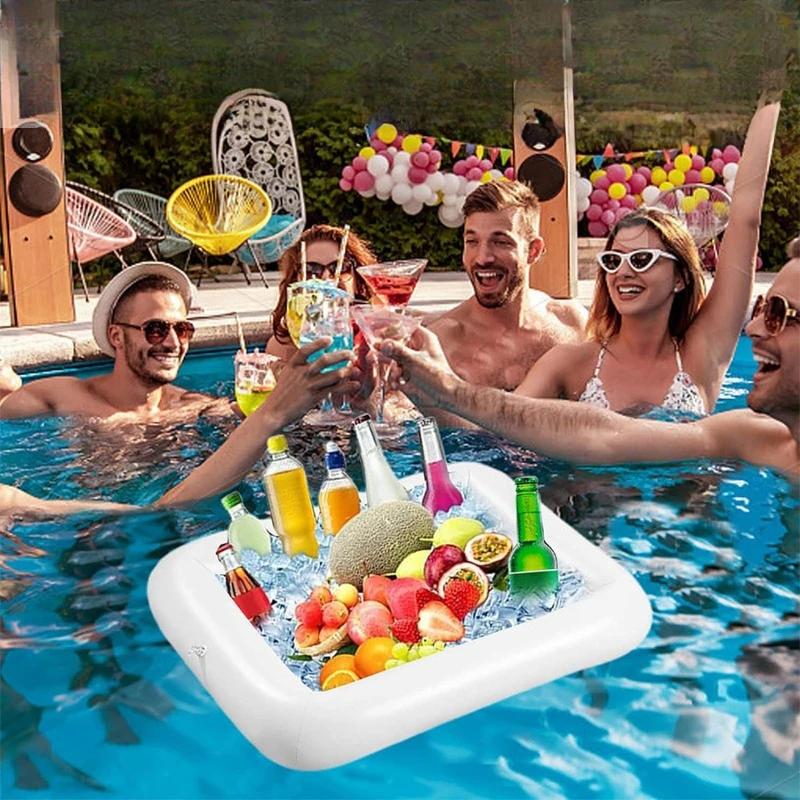 1pc Inflatable Food Tray Ice Bar For Swimming Pool Iced Porous Harmless Holder Pool Party Ice Storage Tank Fruit Beverage Bucket
