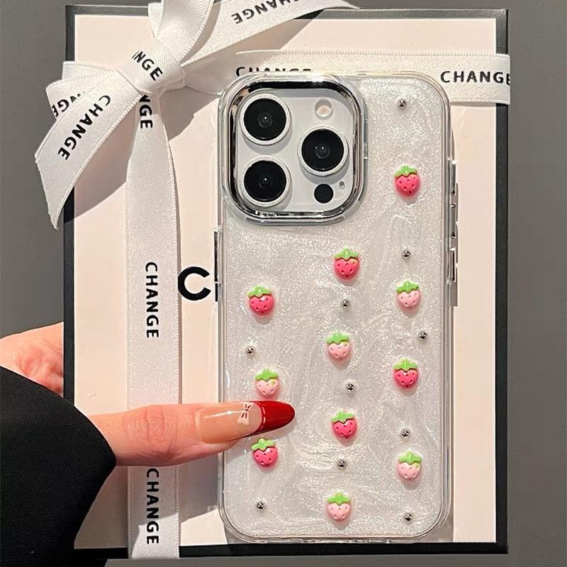 

Three-Dimensional Strawberry Epoxy Glitter Mobile Phone Case For Iphone17Promax Anti-Drop Apple 16 Women 14 Soft iPhone 7/8/SE 2020
