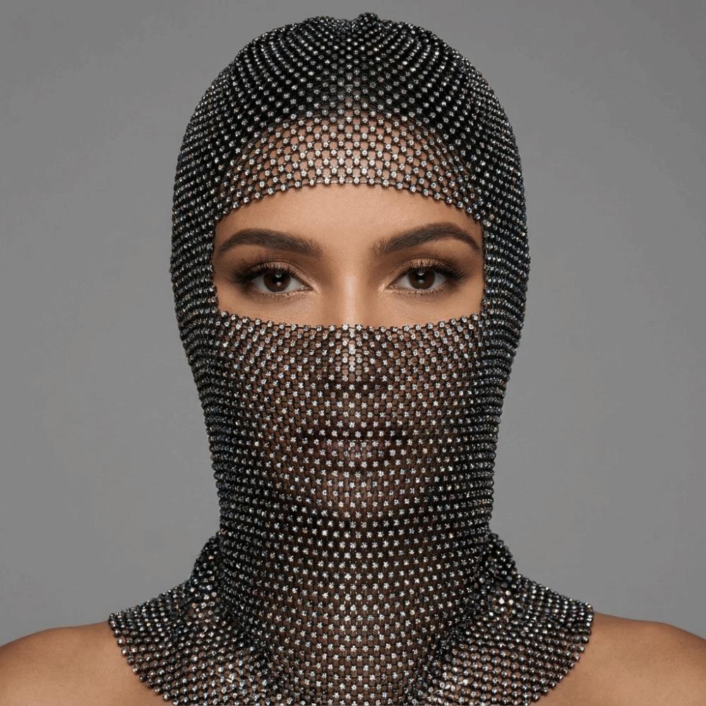 Zircon Rhinestone Head Mask Mesh Mask Turban Hat Elegant Fishnet Headhood Carnival