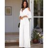Women's V-Neck Hollow Short Sleeves Casual Long Pants Wide Leg Pants Jumpsuits