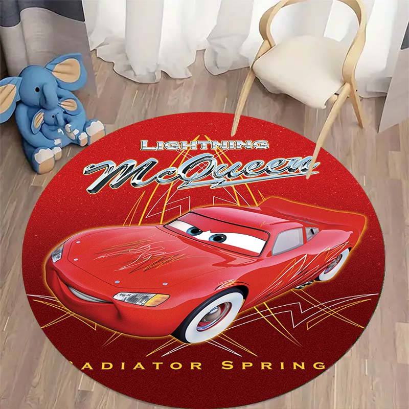 Tappeto Rotondo Tappeto Circolare Antiscivolo con Pattern di Saetta McQueen per Camera da Letto dei Bambini Stanza dei Giochi