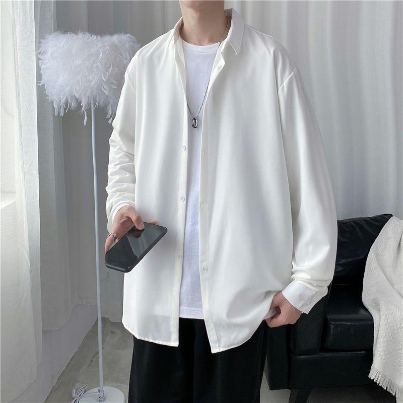 Men Korean Fashion White Long Sleeve Shirts Mens Harajuku Black Oversized Shirt Male Button Up Shirts Blouses 3XL