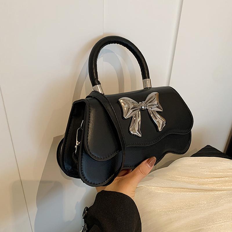 

Yogodlns Модная сумка через плечо с бантом, однотонная, сумка-тоут, повседневная, с маленькой ручкой, маленькие сумки для ежедневных поездок на работу, женская сумка кроссбоди из ПУ-кожи 24x7x13cm чёрный