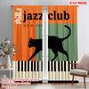 2pcs 2D Flat Printing Window Curtains Black Cat Jazz NYC 100% Polyester Fabric Without Electricity Seasonal Party & Holiday