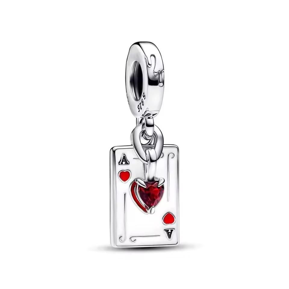 Villains Queen of Hearts Double Dangle Charm 925 Silver Pendant Beads DIY Women Jewelry Gift Fit Original Bracelet