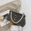 Korean version of pearl chain handbag 2025 summer new bag women's fashion rivet messenger bag clip shoulder bag