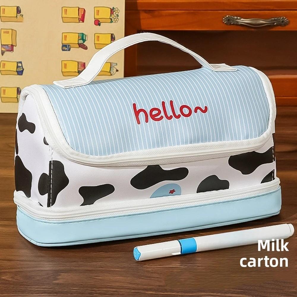 Big House Shape PU Stationery Bag PU Leather Waterproof Large Pencil Pouch Stationery Holder