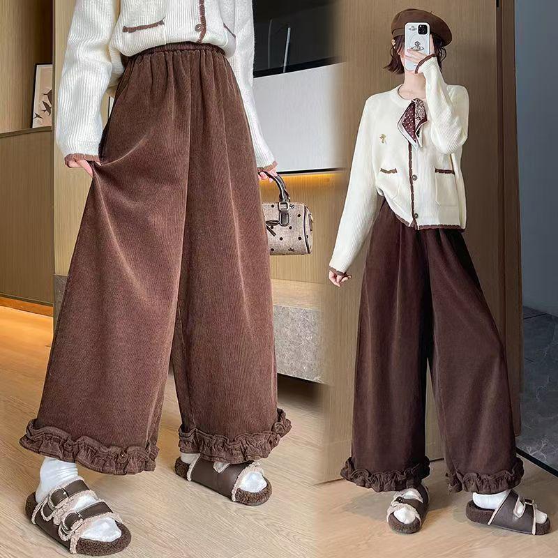 2025 Autumn/Winter Plus Velvet Corduroy Patchwork High Waist Wide-Leg Casual Pants