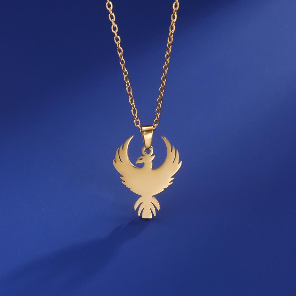 Dawapara Phoenix Guardian Animal Necklace Mythology Bird Pendant Protection Strength Symbol Stainless Steel Women Necklace