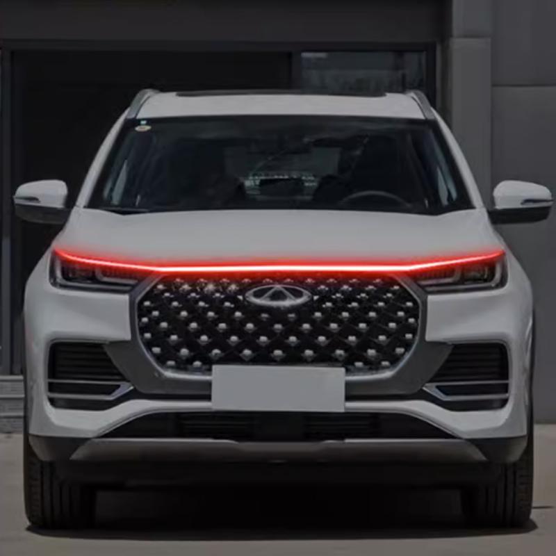 Chery Tiggo 8 Pro Car LED Hood Daytime Running Light Strip Waterproof Flexible Auto Decorative Through Lamp