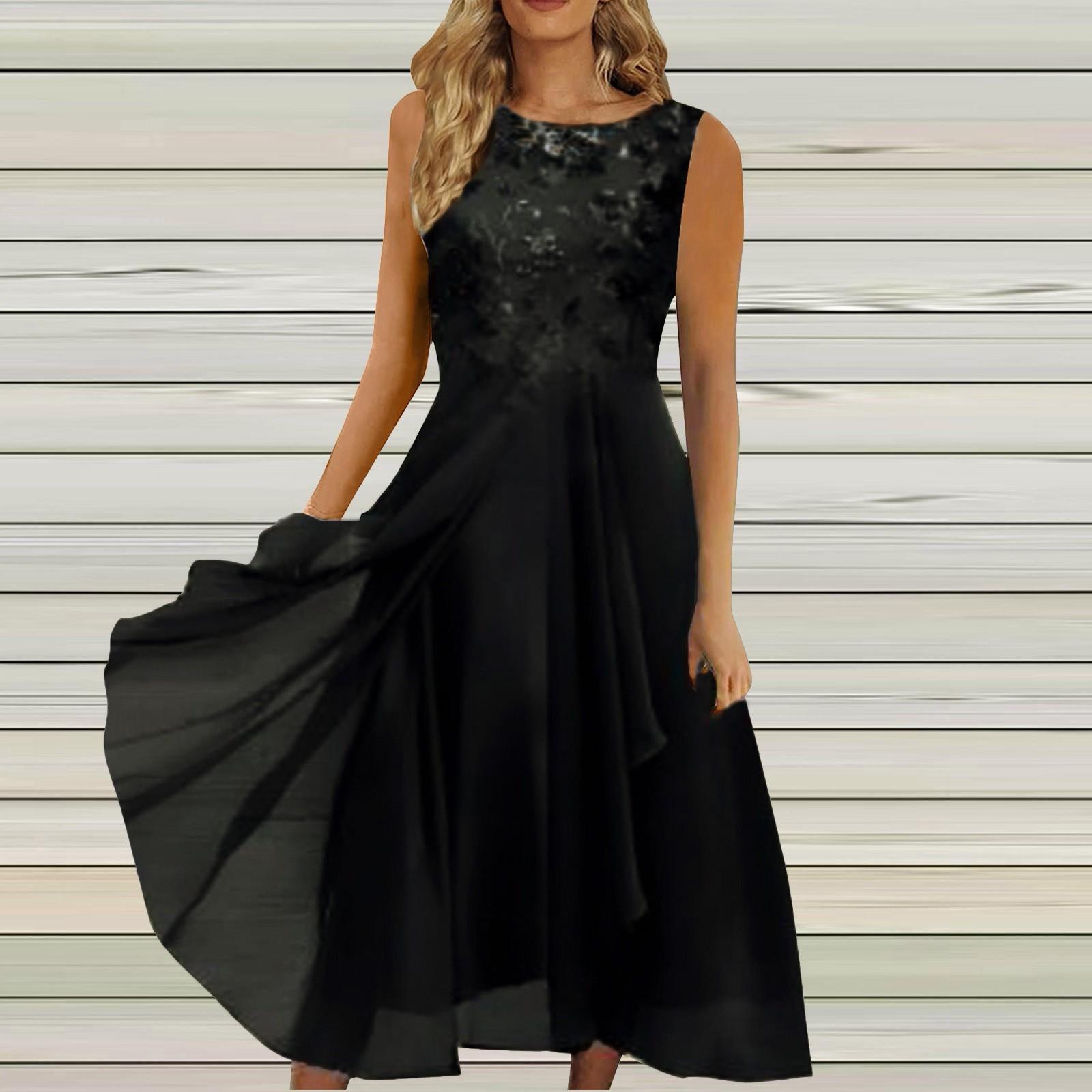 

Women s Dress Chiffon Elegant Lace Patchwork Dress Cut-out Sleeveless Dress Bridesmaid Evening Dress XL Темно-синій