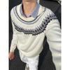 Unisex Retro Fair Isle Knit Sweater Crew Neck Loose Fit Daily Wear Winter Pullover
