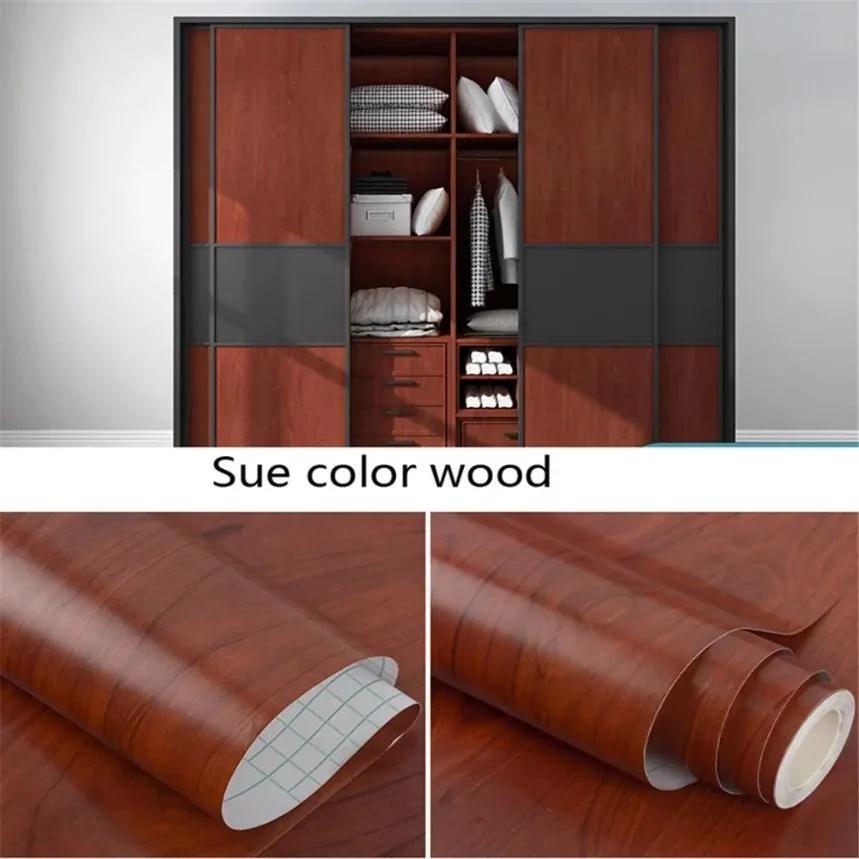 90cm Width Wood Grain PVC Wallpaper for Door Wardrobe Cupboard Table Furniture Waterproof Self Adhesive Stickers Wall Stickers