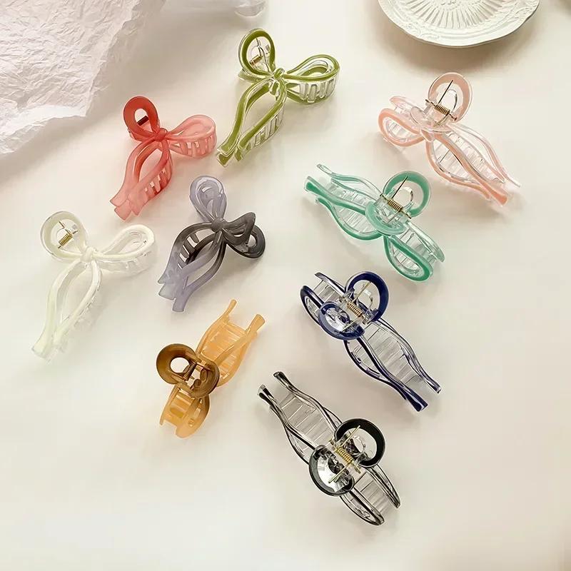 Gradient Temperament Hair Claw for Women Female Shark Clip Sweet Bow Hair Grabber Back Head Hair Clip Korean Styling Accessories