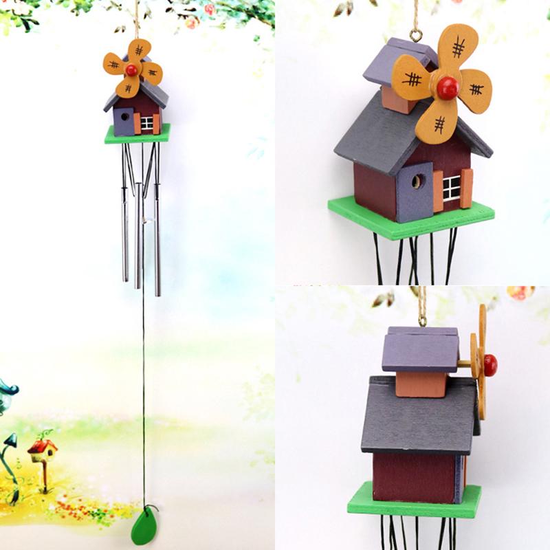 Creative Gift Wind Chimes Handcrafted 4 Tubes Wooden Metal Tube Wind Chimes Rustic Wooden  For Ideal Gift