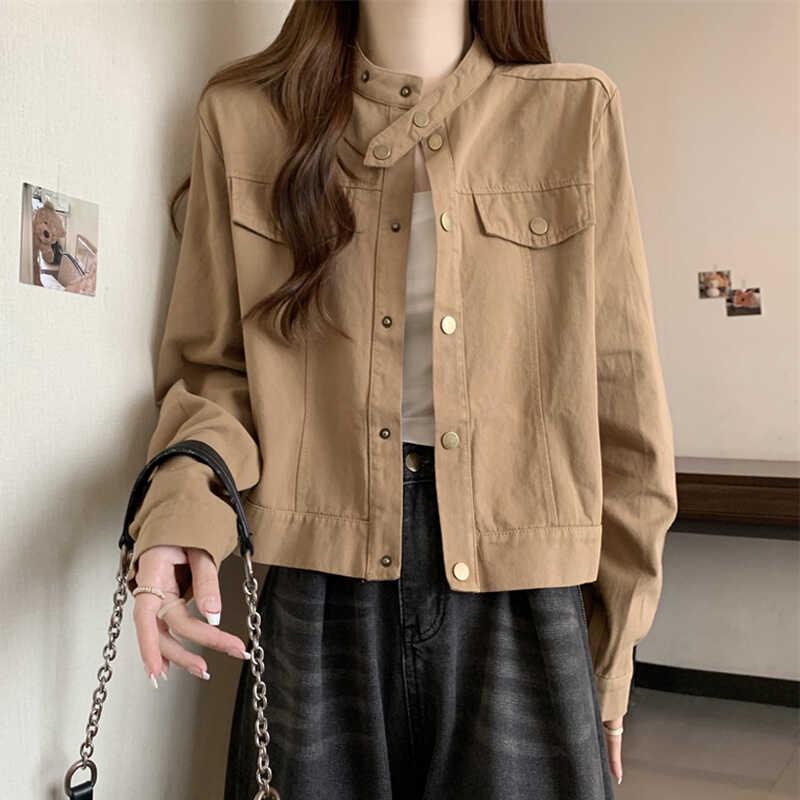Women's Spring 2025 Retro Slimming Stand-Up Collar Jacket