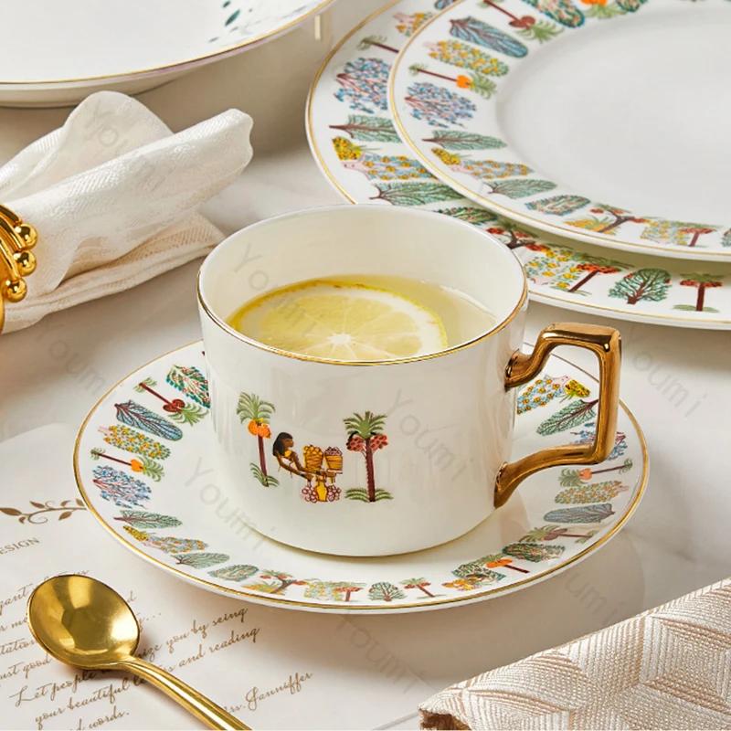 Light Luxury Unique Ceramic Plates High End Restaurants Steak Plate Afternoon Tea Desserts Coffee Cups Home Soup Plate Tableware