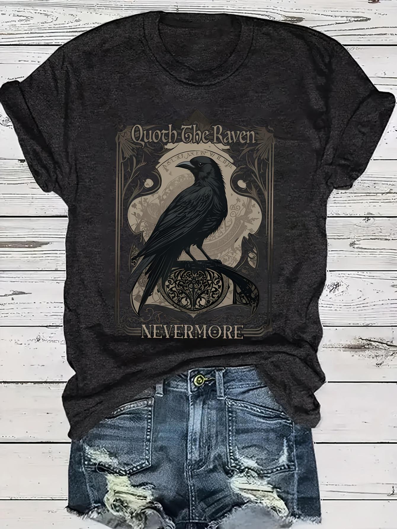 Quoth The Raven Nevermore Women s Tee - Gothic Poem Graphic, Casual Dark Academia Top S