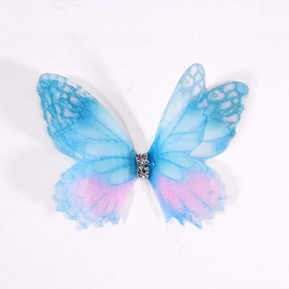 50 Stück 3D Organza Stoff Schmetterlings-Applikationen Doppellagige Chiffon Schmetterlings-Stickerei-Aufnäher Handgefertigte Haarnadel-Accessoires
