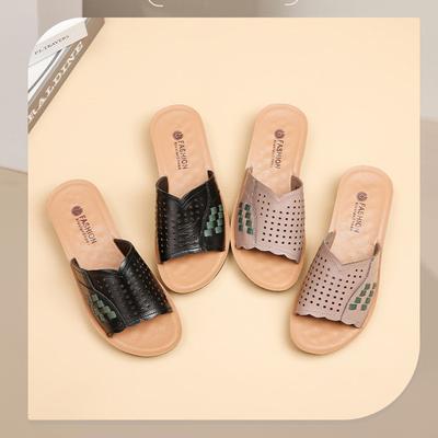 First Layer Cowhide Cool Slippers Women's Word Belt Comfortable Flat Bottom Leather Women's Middle-aged Mother Non-slip Leather Women'