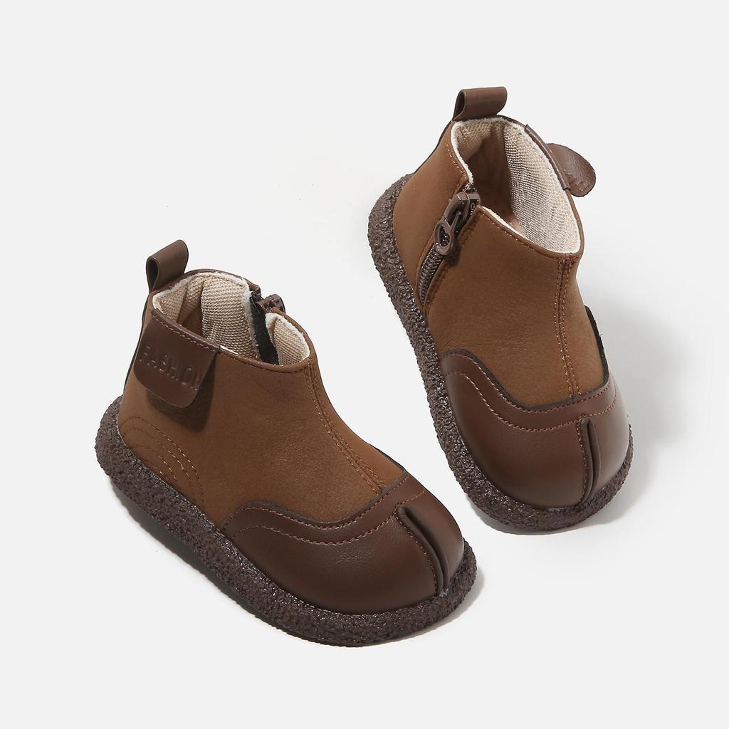 Autumn/Winter Martin Boots: Velvet-Enhanced Infant First Steps, Leather Short Boots for Boys & Girls