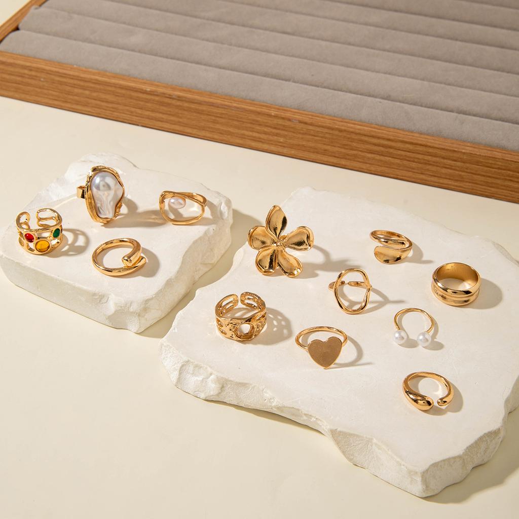 Liquid Lava Flower Opening Pearl Ring Baroque Gemstone Ring Set