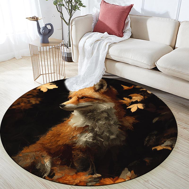 

Fallen leaves and fox pattern round rug,Carpet Rug for Living Room Bedroom Playroom ,Non-slip Floor Mat,Holiday Gifts and Birthday Gifts. 80cmx80cm