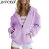 BITCED Unisex Fleece-Lined Hooded Sweatshirt Casual Cardigan with Zip-Up Front
