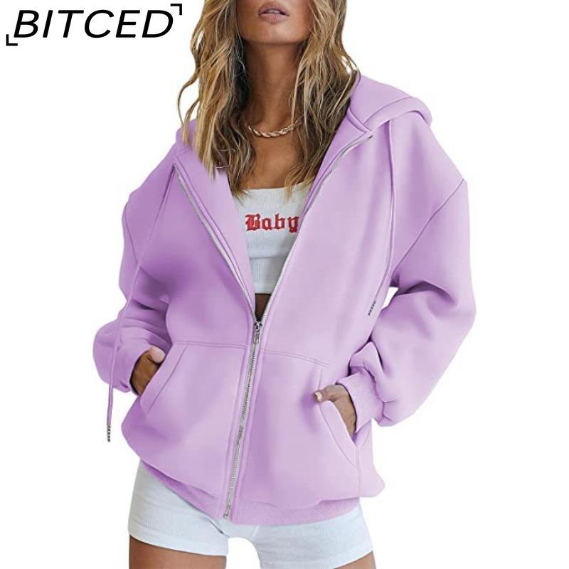 BITCED Unisex Fleece-Lined Hooded Sweatshirt Casual Cardigan with Zip-Up Front