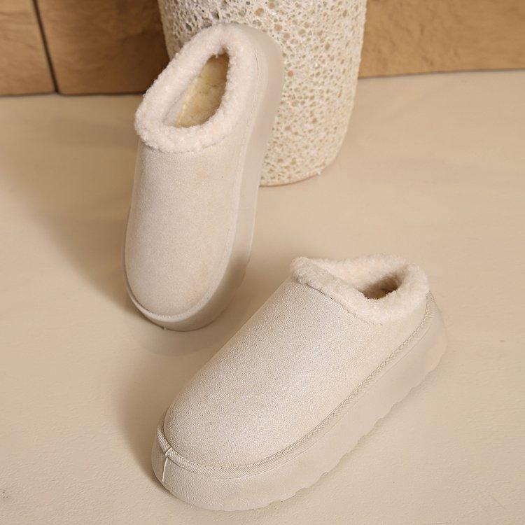 Women's Padded Lining Soft Thick Bottom Heightening Outdoor Thickening Warm Lightweight Comfortable Stirrups Ground Cotton Shoes Snow Boots Slippers