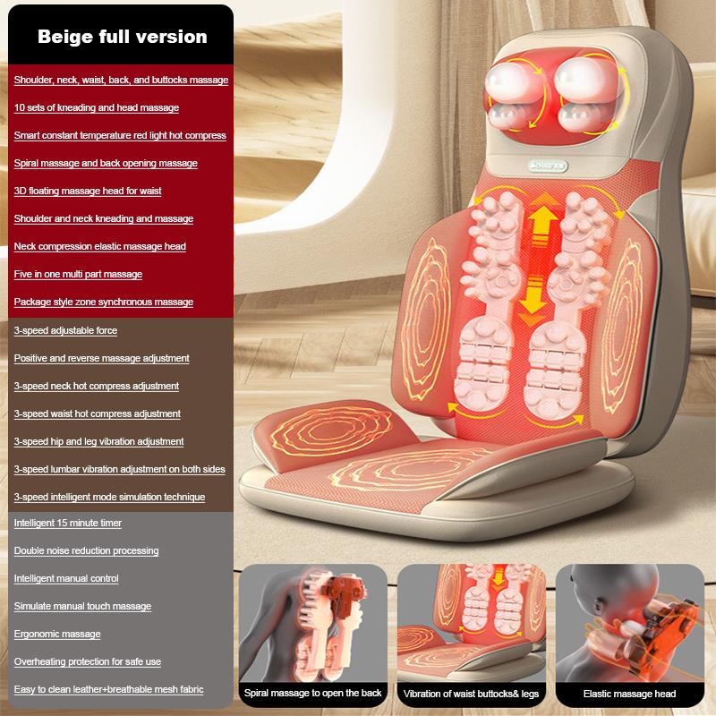 

Горячая распродажа 3D разминающая подушка для массажа всего тела с подогревом и вибрацией, массажер для плеч, шеи и спины для домашнего и автомобильного использования US Plug бежевый