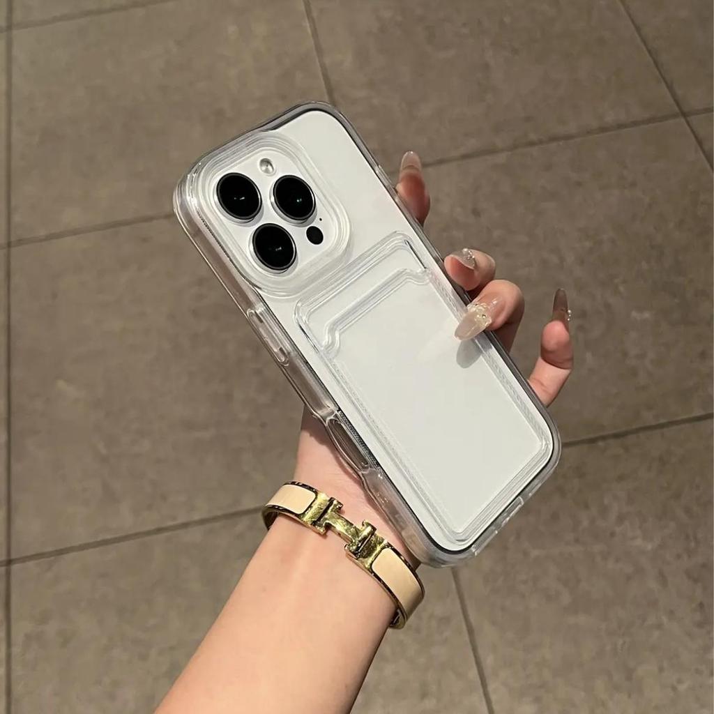 Luxury Card Bag Transparent Phone Case For iPhone 11 12 13 14 15 16 Pro Max Plus X Xs XR Clear Shockproof Bumber Cover