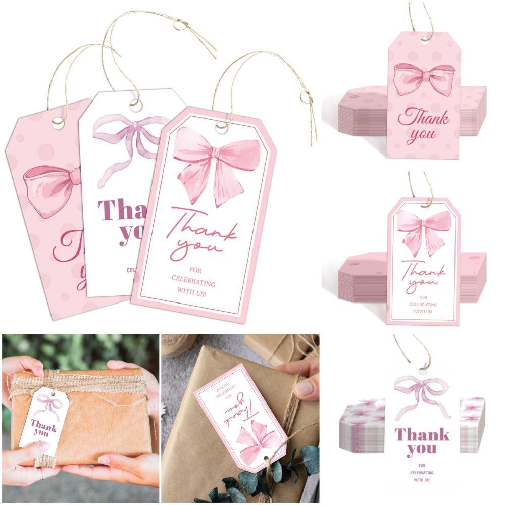 50PCS Bowknot Hang Labels with 10m Ropes Package Decoration NEW Wrapping Card Gifts