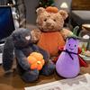 Cute Black Bear Doll with Pumpkin Clothes Earphone & Cloak Eggplant Stuffed Doll Huggable Plush Toy Festival Trick