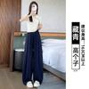 navy blue anti-wrinkle tencel linen pants women's summer thin new loose wide-leg cool pants ice silk pants