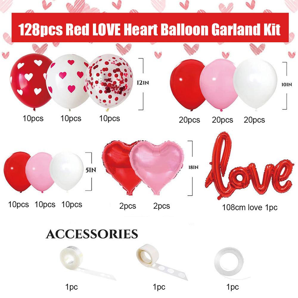 

128PCS Valentines Day Balloons Red Pink White Balloon Arch Garland Kit Love Heart Balloons Birthday Party Wedding Decoration 1set