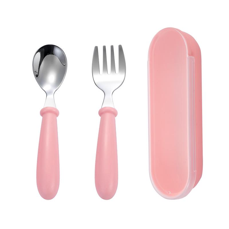 304 Stainless Steel Children's Spoon & Fork Set with Portable Box - Ideal for Baby Feeding and Student Use.
