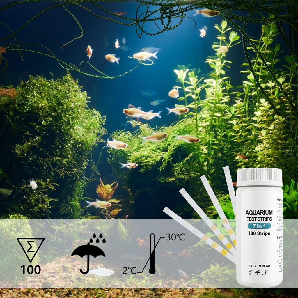 100Pcs Aquarium Test Strips 7 In 1 Fish Tank Test Kit Freshwater Saltwater Aquarium Water pH Test Strips Kit for Total Hardness